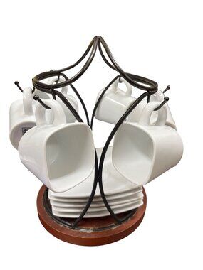 B Smith 13 piece espresso set ceramic white black rack SKU 10-586